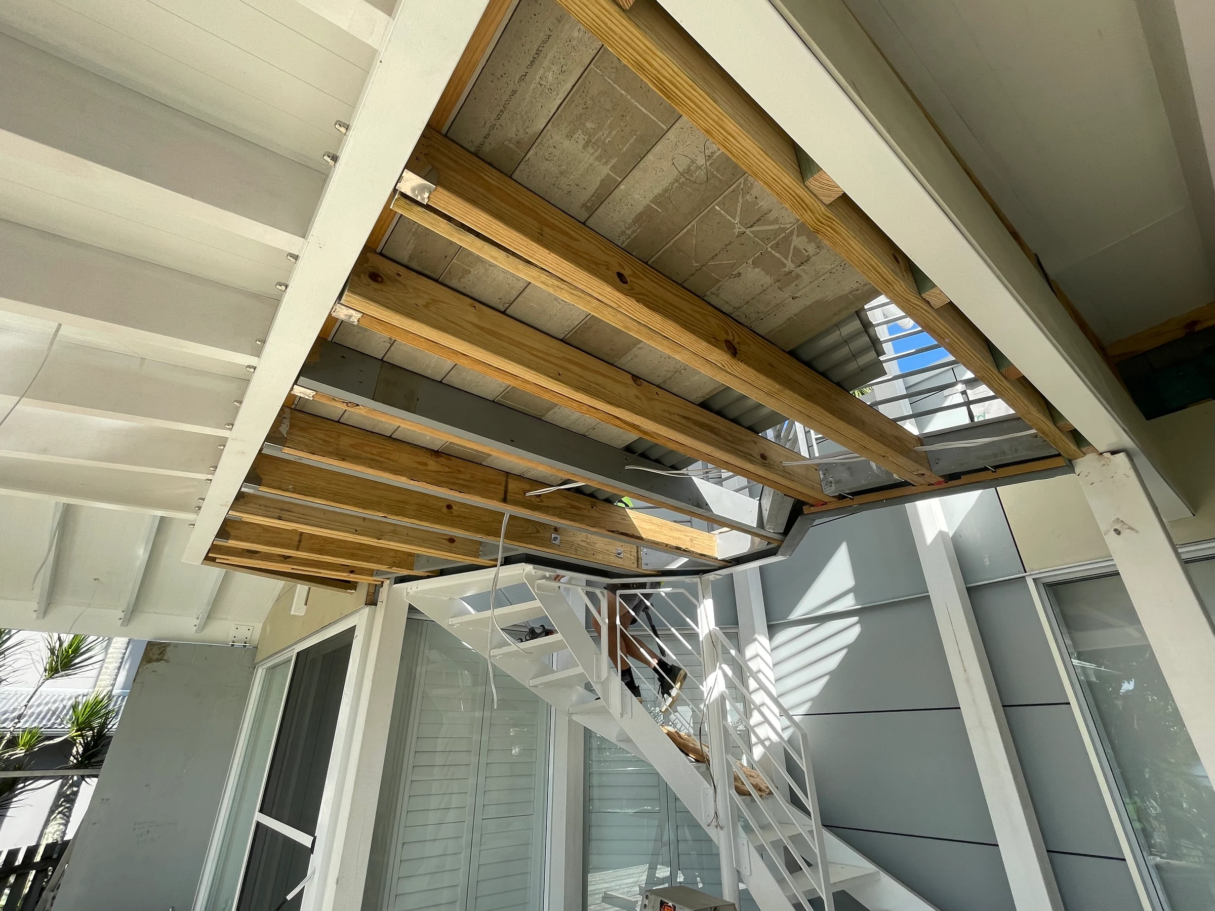 Pavilion roof and floor structure during construction